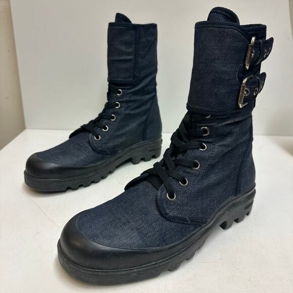 EUC Ralph Lauren Collection Purple Label Denim Double Buckle Boot RARE Italy 7 D main image 9